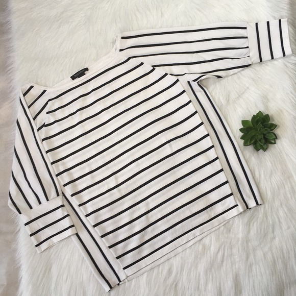 White House Black Market Sweaters - WHBM Striped Black And White 3/4 Sleeves Sweater L